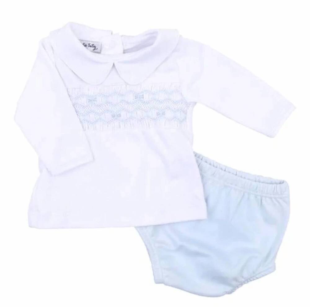 NEW MAGNOLIA BABY children's alice and andrew smocked long sleeve diaper set in